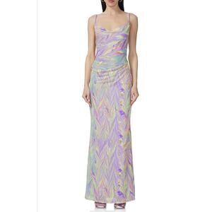 NWT AFRM Gillian Cowl Neck Maxi Slip Dress Neon Citrus Swirl Size Small